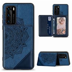 Mandala Flower Cloth Multifunction Stand Card Leather Phone Case for Huawei P40 - Blue