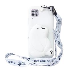 White Polar Bear Neck Lanyard Zipper Wallet Silicone Case for Huawei P40 Lite