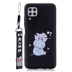 Black Flower Hippo Soft Kiss Candy Hand Strap Silicone Case for Huawei P40 Lite