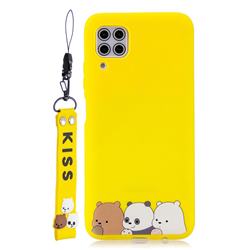 Yellow Bear Family Soft Kiss Candy Hand Strap Silicone Case for Huawei P40 Lite