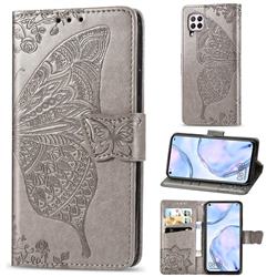 Embossing Mandala Flower Butterfly Leather Wallet Case for Huawei P40 Lite - Gray