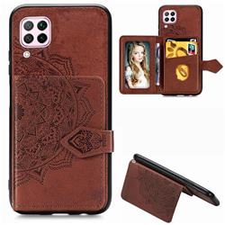 Mandala Flower Cloth Multifunction Stand Card Leather Phone Case for Huawei P40 Lite - Brown