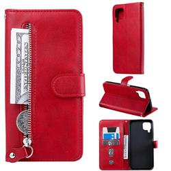 Retro Luxury Zipper Leather Phone Wallet Case for Huawei P40 Lite - Red