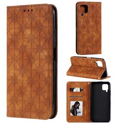 Intricate Embossing Four Leaf Clover Leather Wallet Case for Huawei P40 Lite - Yellowish Brown