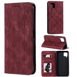 Intricate Embossing Four Leaf Clover Leather Wallet Case for Huawei P40 Lite - Claret
