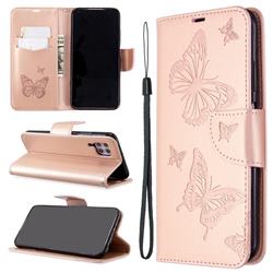 Embossing Double Butterfly Leather Wallet Case for Huawei P40 Lite - Rose Gold