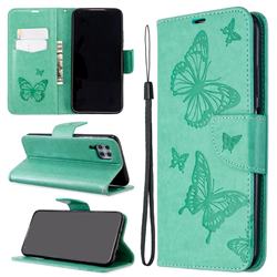 Embossing Double Butterfly Leather Wallet Case for Huawei P40 Lite - Green