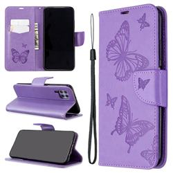 Embossing Double Butterfly Leather Wallet Case for Huawei P40 Lite - Purple