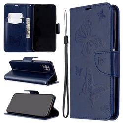 Embossing Double Butterfly Leather Wallet Case for Huawei P40 Lite - Dark Blue