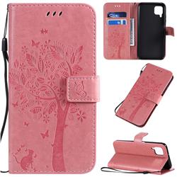 Embossing Butterfly Tree Leather Wallet Case for Huawei P40 Lite - Pink
