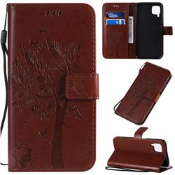 Embossing Butterfly Tree Leather Wallet Case for Huawei P40 Lite - Coffee