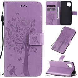 Embossing Butterfly Tree Leather Wallet Case for Huawei P40 Lite - Violet