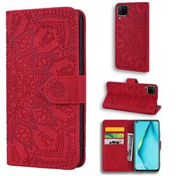 Retro Embossing Mandala Flower Leather Wallet Case for Huawei P40 Lite - Red