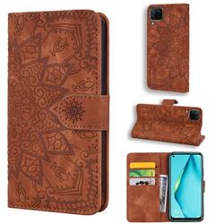 Retro Embossing Mandala Flower Leather Wallet Case for Huawei P40 Lite - Brown