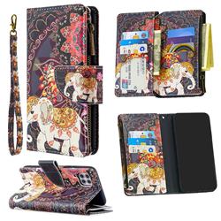 Totem Flower Elephant Binfen Color BF03 Retro Zipper Leather Wallet Phone Case for Huawei P40 Lite