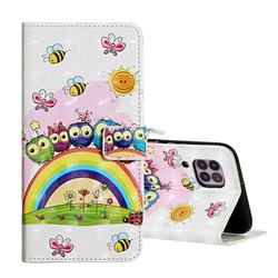 Rainbow Owl Family 3D Painted Leather Phone Wallet Case for Huawei P40 Lite