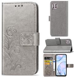 Embossing Imprint Four-Leaf Clover Leather Wallet Case for Huawei P40 Lite - Grey