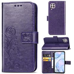 Embossing Imprint Four-Leaf Clover Leather Wallet Case for Huawei P40 Lite - Purple