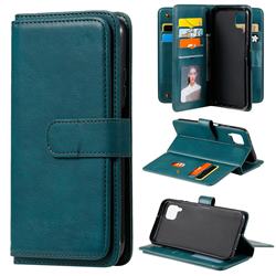Multi-function Ten Card Slots and Photo Frame PU Leather Wallet Phone Case Cover for Huawei P40 Lite - Dark Green