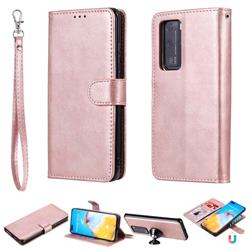 Retro Greek Detachable Magnetic PU Leather Wallet Phone Case for Huawei P40 Lite - Rose Gold