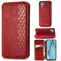 Ultra Slim Fashion Business Card Magnetic Automatic Suction Leather Flip Cover for Huawei P40 Lite - Red