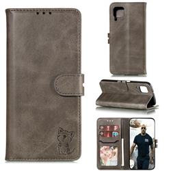 Embossing Happy Cat Leather Wallet Case for Huawei P40 Lite - Gray