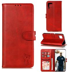 Embossing Happy Cat Leather Wallet Case for Huawei P40 Lite - Red