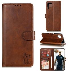 Embossing Happy Cat Leather Wallet Case for Huawei P40 Lite - Brown