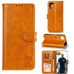 Embossing Happy Cat Leather Wallet Case for Huawei P40 Lite - Yellow
