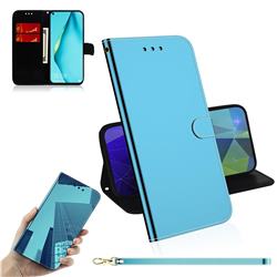 Shining Mirror Like Surface Leather Wallet Case for Huawei P40 Lite - Blue
