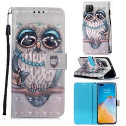Sweet Gray Owl 3D Painted Leather Wallet Case for Huawei P40 Lite