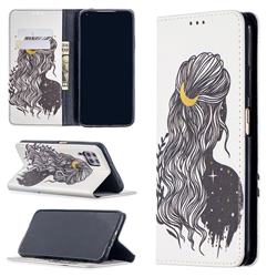 Girl with Long Hair Slim Magnetic Attraction Wallet Flip Cover for Huawei P40 Lite