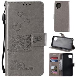 Embossing Owl Couple Flower Leather Wallet Case for Huawei P40 Lite - Gray