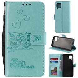 Embossing Owl Couple Flower Leather Wallet Case for Huawei P40 Lite - Green