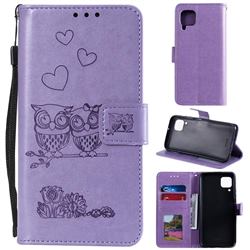 Embossing Owl Couple Flower Leather Wallet Case for Huawei P40 Lite - Purple
