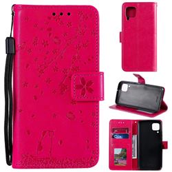 Embossing Cherry Blossom Cat Leather Wallet Case for Huawei P40 Lite - Rose