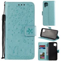 Embossing Cherry Blossom Cat Leather Wallet Case for Huawei P40 Lite - Green