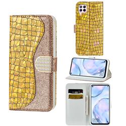 Glitter Diamond Buckle Laser Stitching Leather Wallet Phone Case for Huawei P40 Lite - Gold