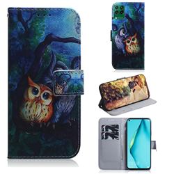 Oil Painting Owl PU Leather Wallet Case for Huawei P40 Lite