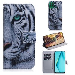 White Tiger PU Leather Wallet Case for Huawei P40 Lite