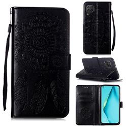 Embossing Dream Catcher Mandala Flower Leather Wallet Case for Huawei P40 Lite - Black