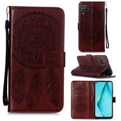 Embossing Dream Catcher Mandala Flower Leather Wallet Case for Huawei P40 Lite - Brown