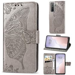 Embossing Mandala Flower Butterfly Leather Wallet Case for Huawei P40 Lite 5G - Gray