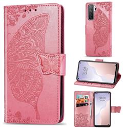 Embossing Mandala Flower Butterfly Leather Wallet Case for Huawei P40 Lite 5G - Pink