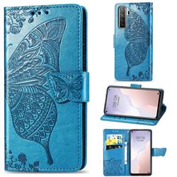 Embossing Mandala Flower Butterfly Leather Wallet Case for Huawei P40 Lite 5G - Blue