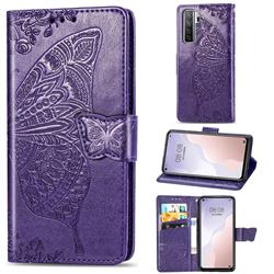 Embossing Mandala Flower Butterfly Leather Wallet Case for Huawei P40 Lite 5G - Dark Purple