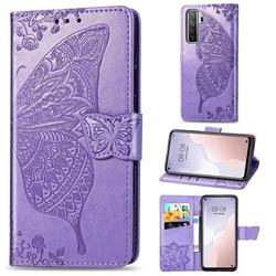 Embossing Mandala Flower Butterfly Leather Wallet Case for Huawei P40 Lite 5G - Light Purple