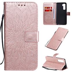 Embossing Sunflower Leather Wallet Case for Huawei P40 Lite 5G - Rose Gold