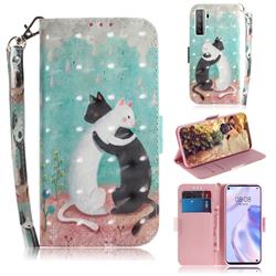 Black and White Cat 3D Painted Leather Wallet Phone Case for Huawei P40 Lite 5G