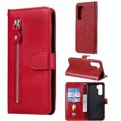 Retro Luxury Zipper Leather Phone Wallet Case for Huawei P40 Lite 5G - Red